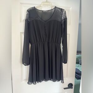 Almost Famous Black Long Sleeve Dress with lace top and sheer sleeves - size m